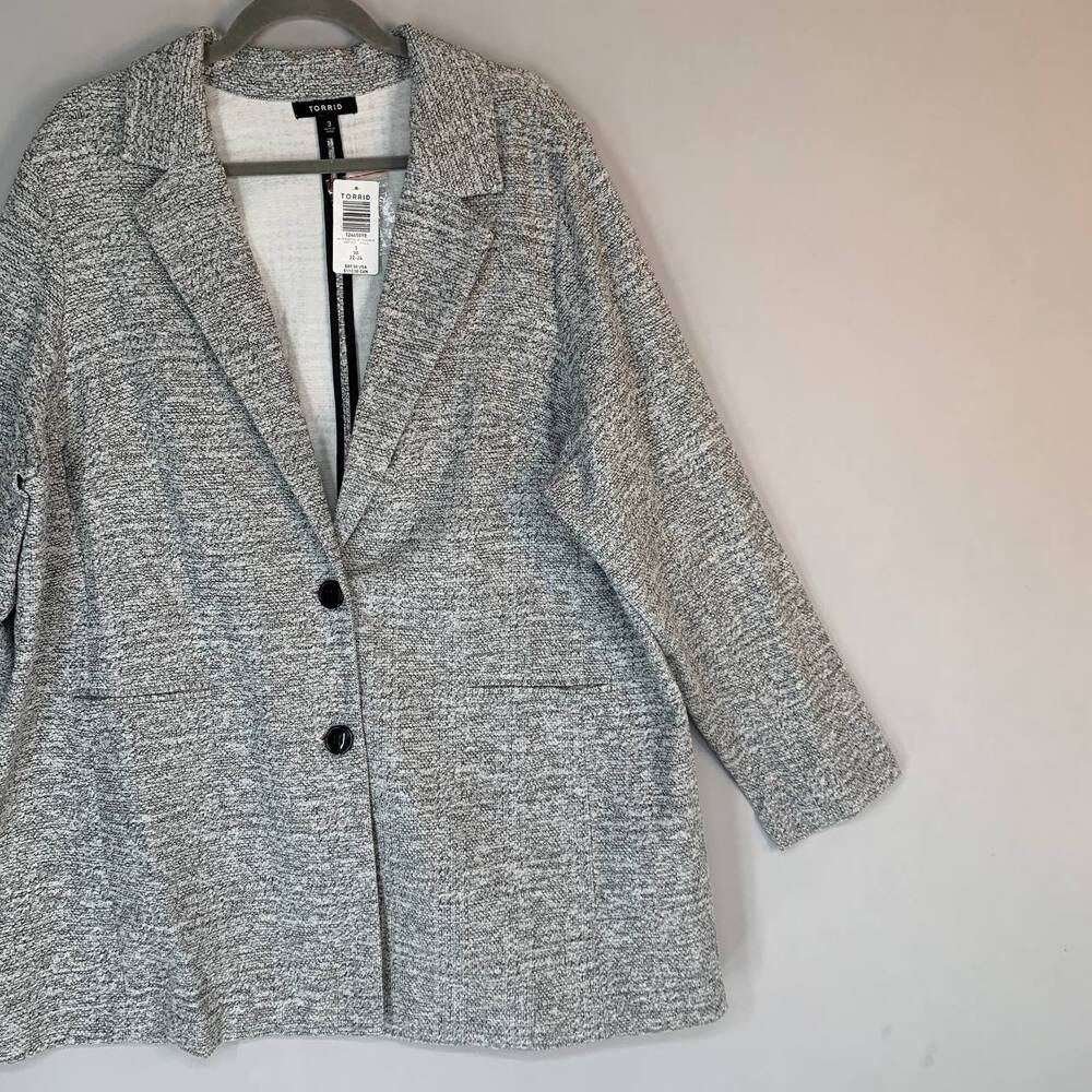 Torrid Textured Boyfriend Knit Trench Blazer 3X Gray Marled Longline Jacket NEW - Picture 4 of 16
